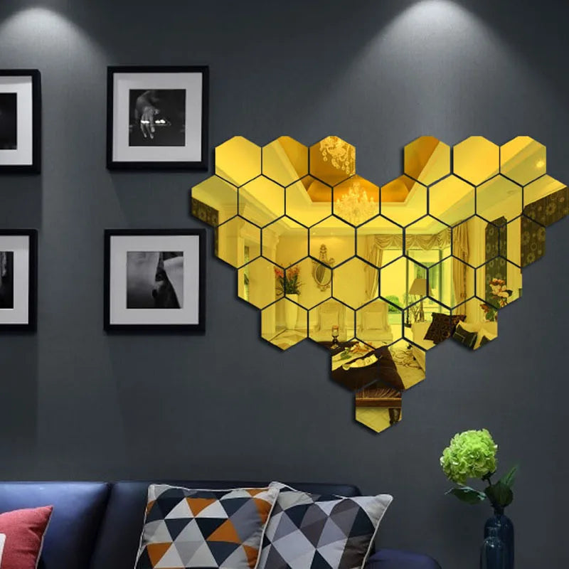 Hexagon 3D Acrylic Mirror Wall Stickers