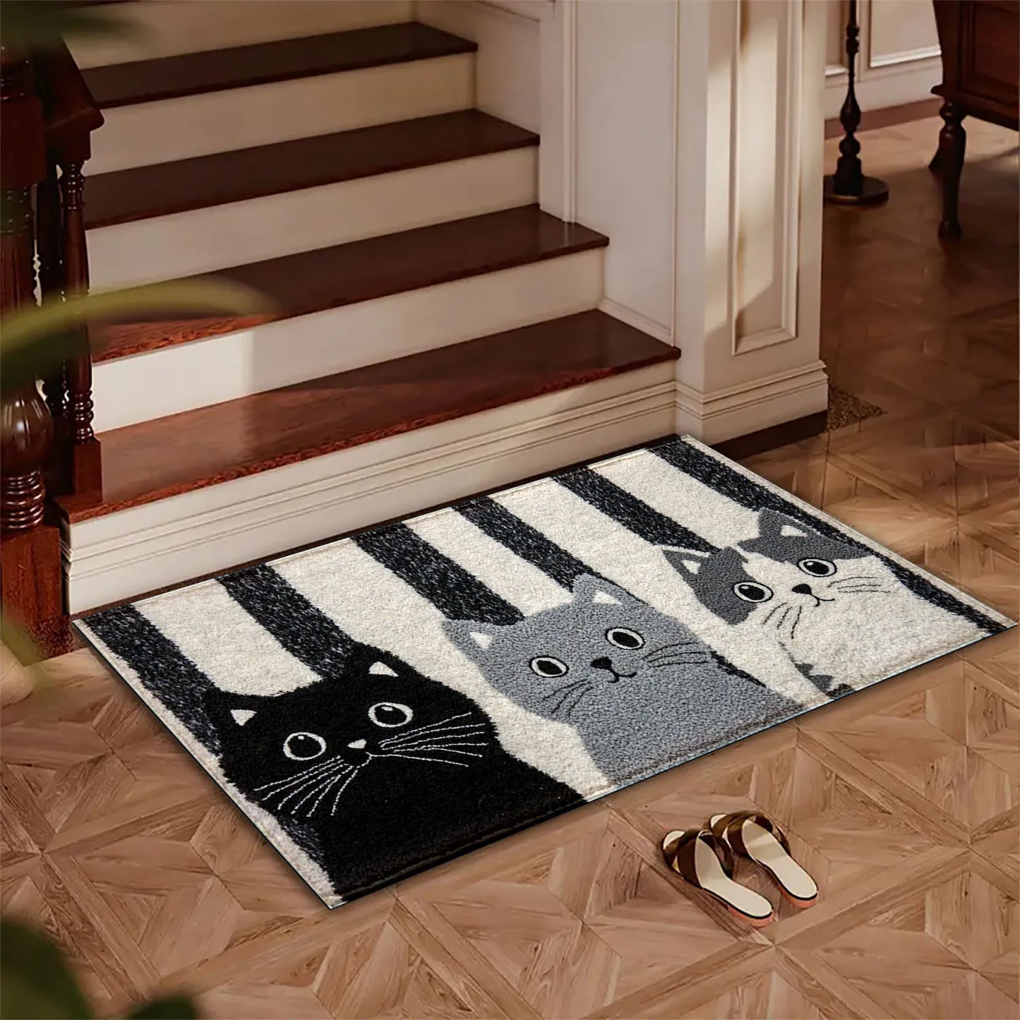 Striped Cartoon Cat Doormat