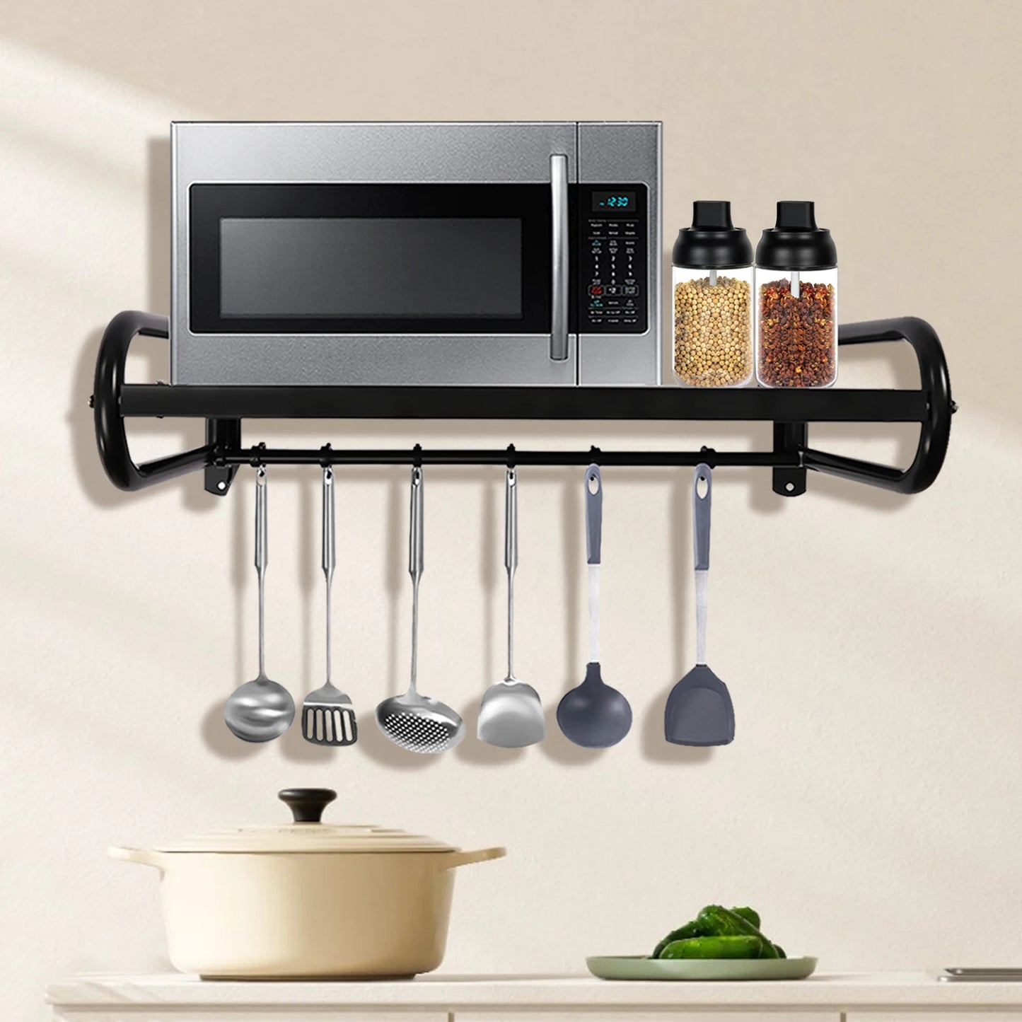53cm Microwave Oven Rack With 6 Hooks