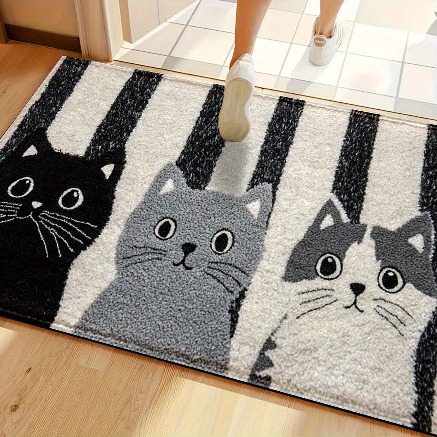 Striped Cartoon Cat Doormat