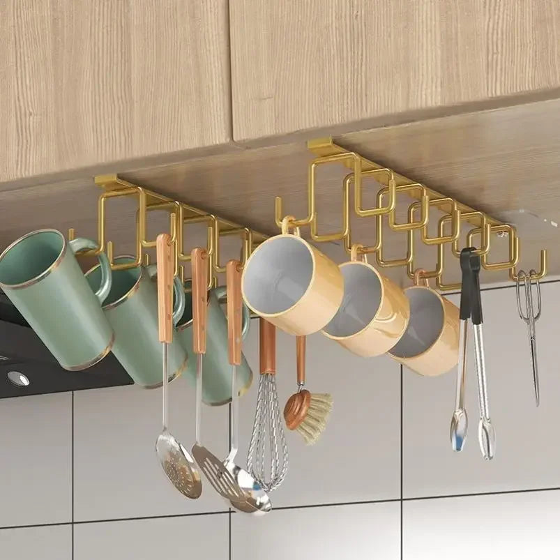 Punch-Free Under-Shelf Mug Hook Rack