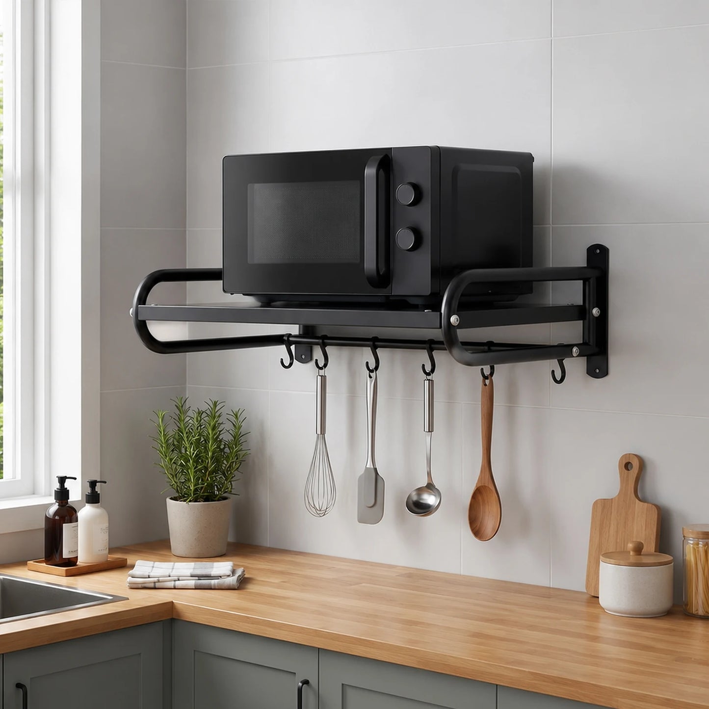 53cm Microwave Oven Rack With 6 Hooks