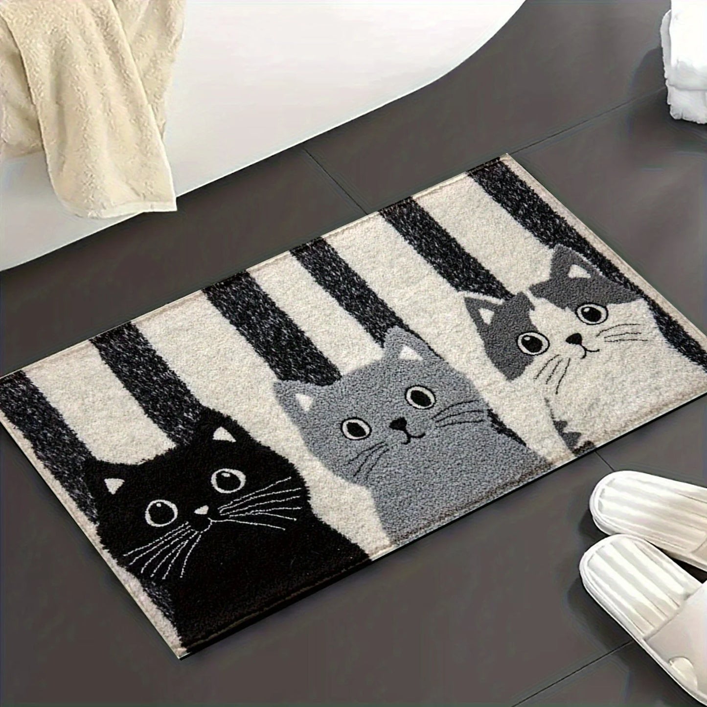 Striped Cartoon Cat Doormat