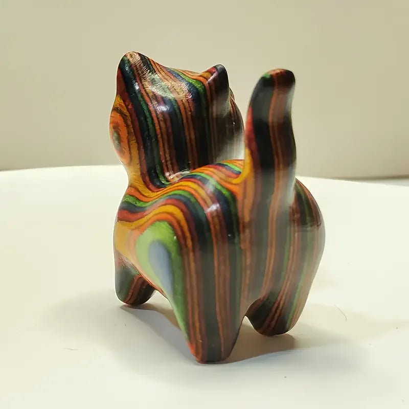 Wooden Kitten Statue