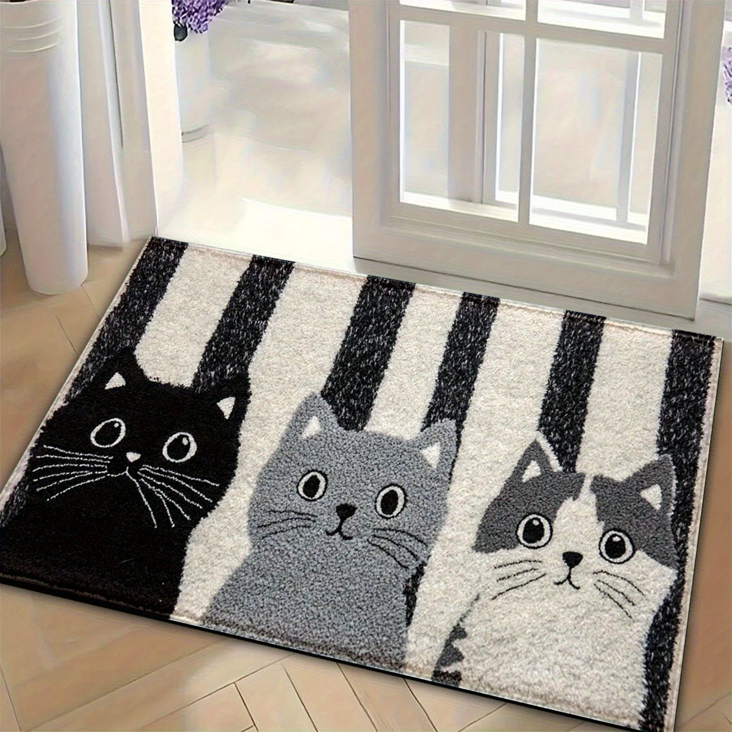 Striped Cartoon Cat Doormat