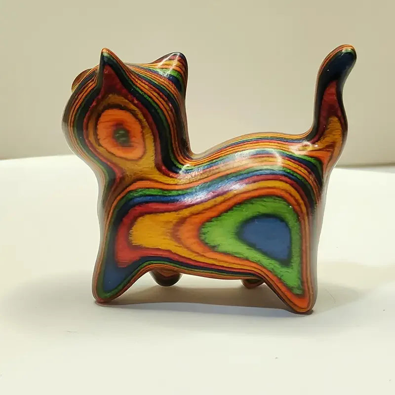 Wooden Kitten Statue