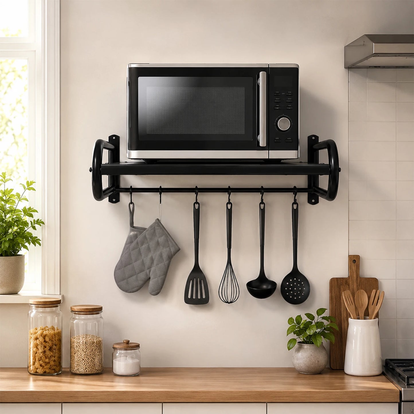 53cm Microwave Oven Rack With 6 Hooks