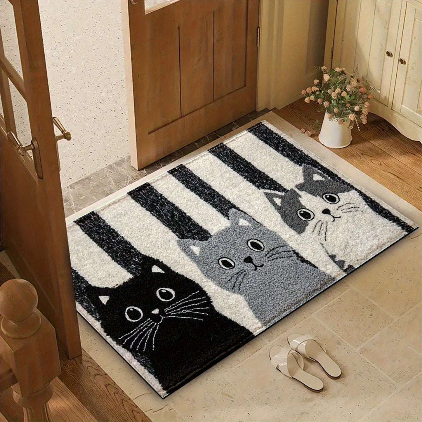 Striped Cartoon Cat Doormat